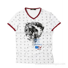 Full printing v-neck fashion cotton lycra t-shirt